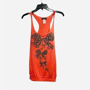 Katie K Bow Stamped Coral Cut Out Tank Top